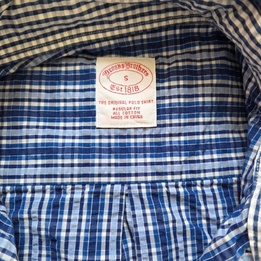 Brooks Brothers Original Polo Shirt Button Up Mens Small Blue Plaid Short Sleeve - Picture 4 of 8